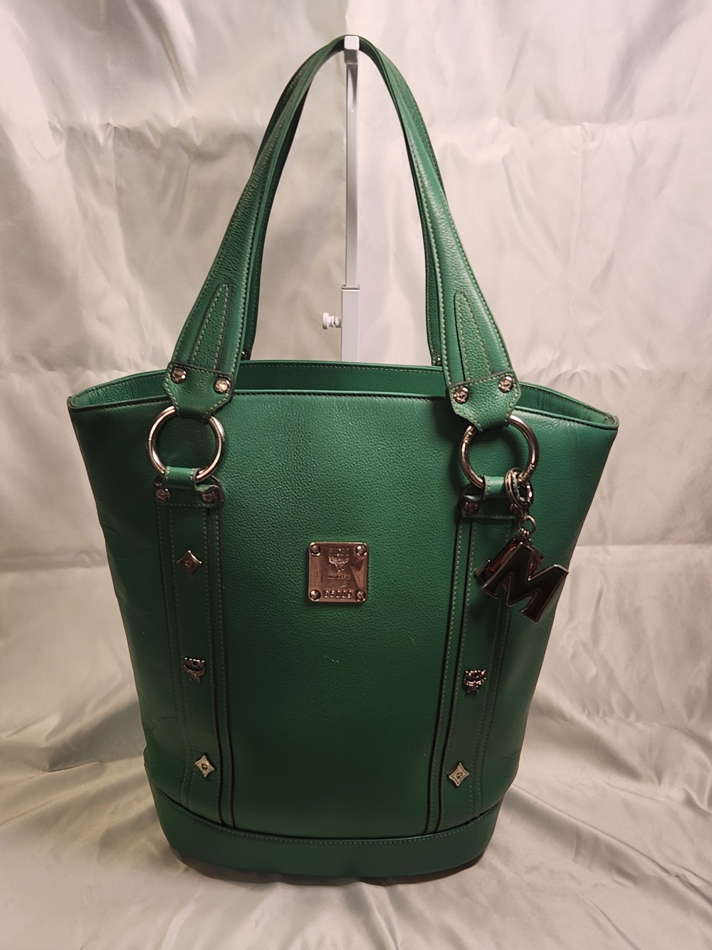 MCM Bucket Leather Tote Bag With Authentic MCM Bag Charm